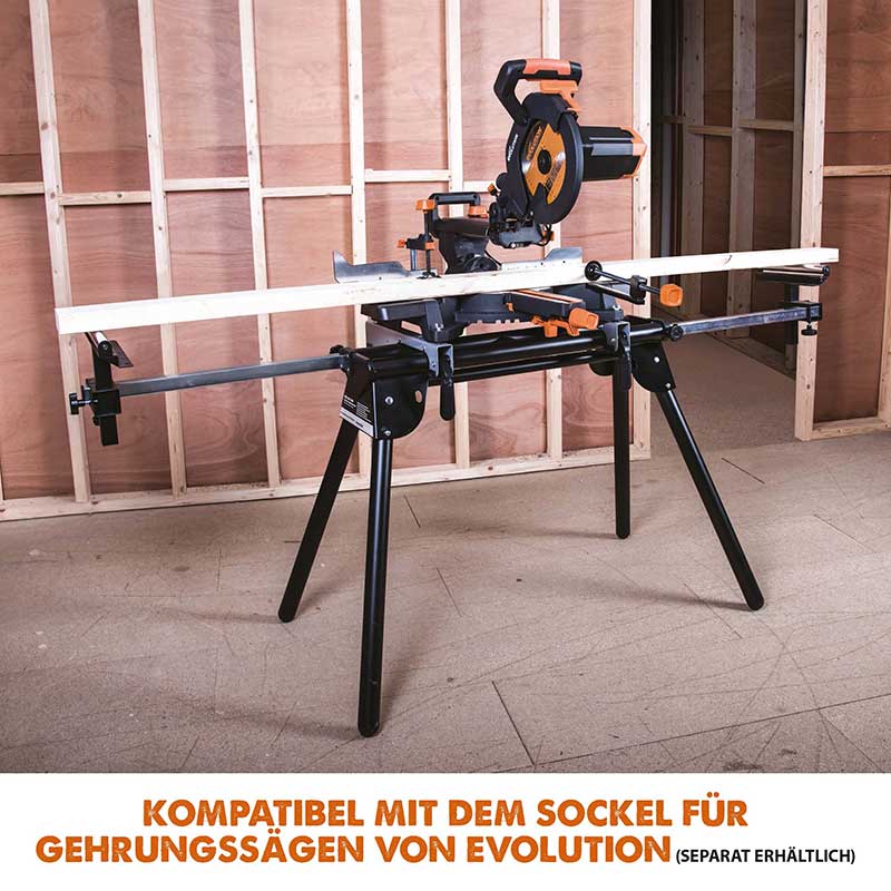 Evolution R255SMS+ 255mm Schiebe-Kapp- und Gehrungssäge mit TCT-Multi-Material-Sägeblatt und Gehrungssägeständer - Image 10