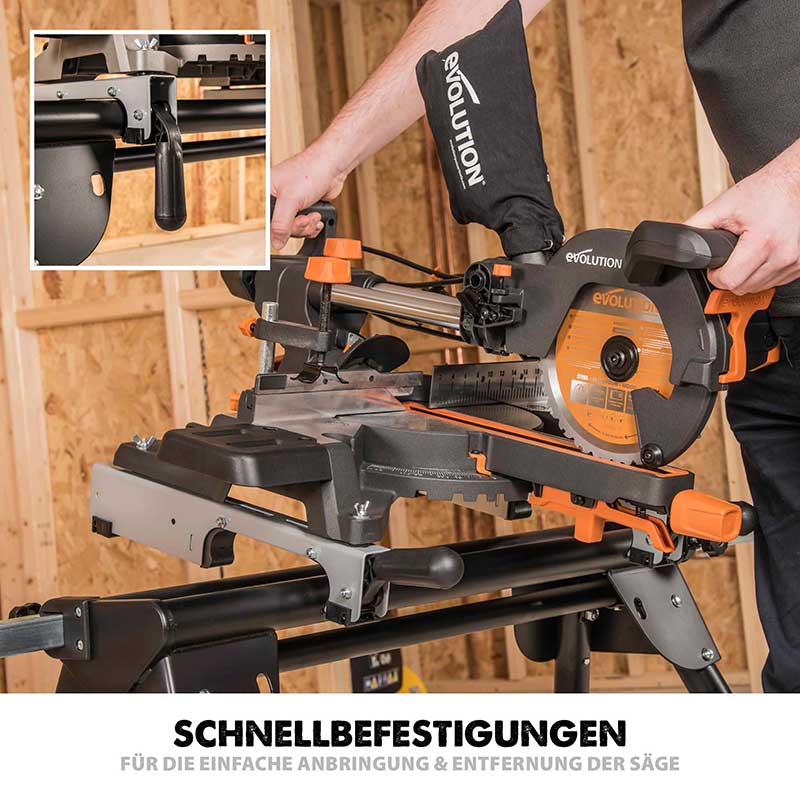 Evolution R255SMS+ 255mm Schiebe-Kapp- und Gehrungssäge mit TCT-Multi-Material-Sägeblatt und Gehrungssägeständer - Image 18