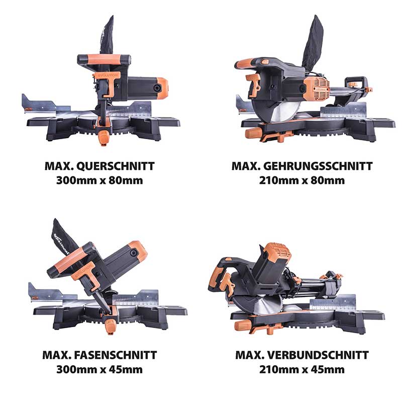 Evolution R255SMS+ 255mm Schiebe-Kapp- und Gehrungssäge mit TCT-Multi-Material-Sägeblatt und Gehrungssägeständer - Image 3