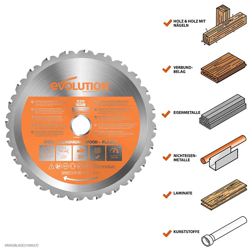 Evolution 210mm Mehrzweckschneidklinge mit 24 Zähnen, TCT-Gehrungssägeblatt - Image 3