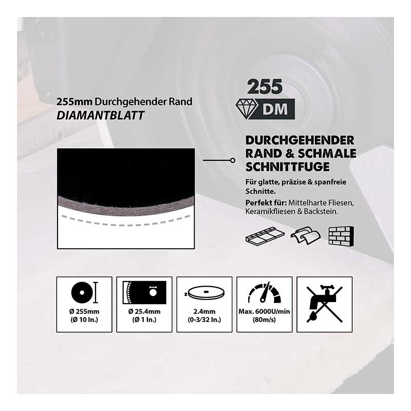 Evolution 255mm durchgehender Rand, Diamantsägeblatt für Gehrungssägen - Image 4