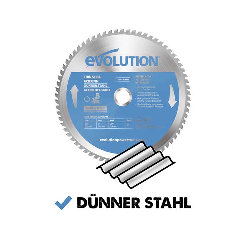 Evolution 255mm dünnstahlschneidendes 70-Zahn-TCT-Gehrungssägeblatt - Image 3