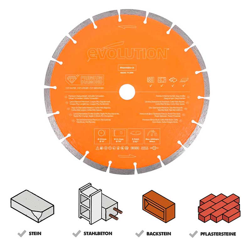 Evolution 255mm Premium-Diamantscheibe mit hoher Diamantkonzentration, segmentierter Rand Betonsägeblatt - Image 3