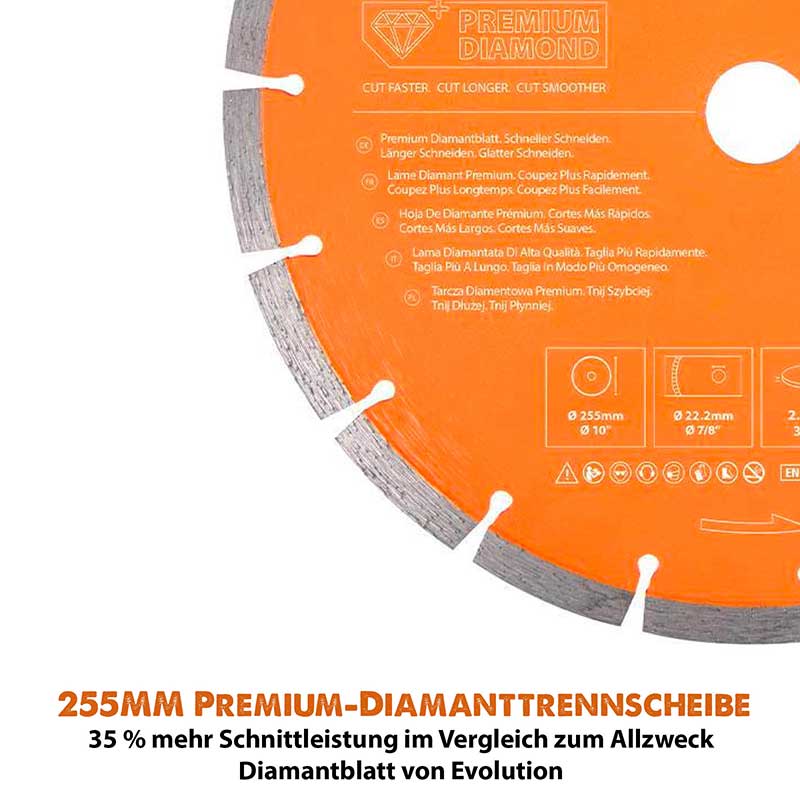 Evolution 255mm Premium-Diamantscheibe mit hoher Diamantkonzentration, segmentierter Rand Betonsägeblatt - Image 4