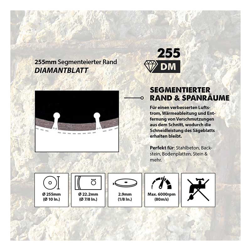 Evolution 255mm Trennscheibe mit diamantbeschichtetem Segmentrand - Image 3