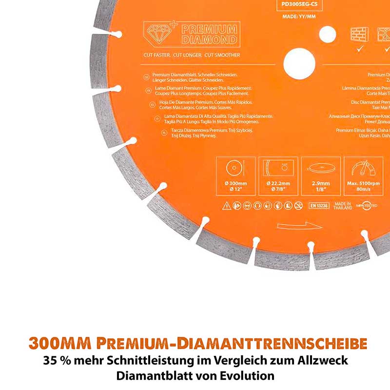 Evolution 300mm Premium-Diamantscheibe mit hoher Diamantkonzentration, segmentierter Rand Betonsägeblatt - Image 4