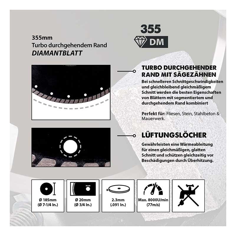 355 mm Diamantsägeblatt für Evolution-Kappsägen. - Image 4
