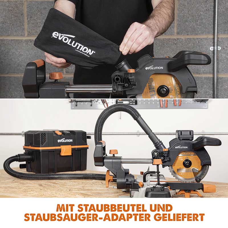 Evolution kabellose R185SMS-Li 185mm Schiebe-Kapp- und Gehrungssäge 18V-Li-Ion EXT mit Akku und Ladegerät inklusive Multi-Material-Sägeblatt - Image 5