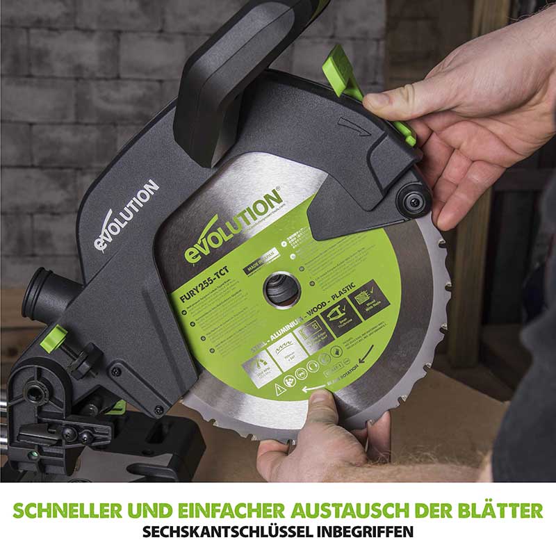 Evolution F255SMS 255mm Schiebe-Kapp- und Gehrungssäge mit TCT-Multi-Material-Sägeblatt - Image 13