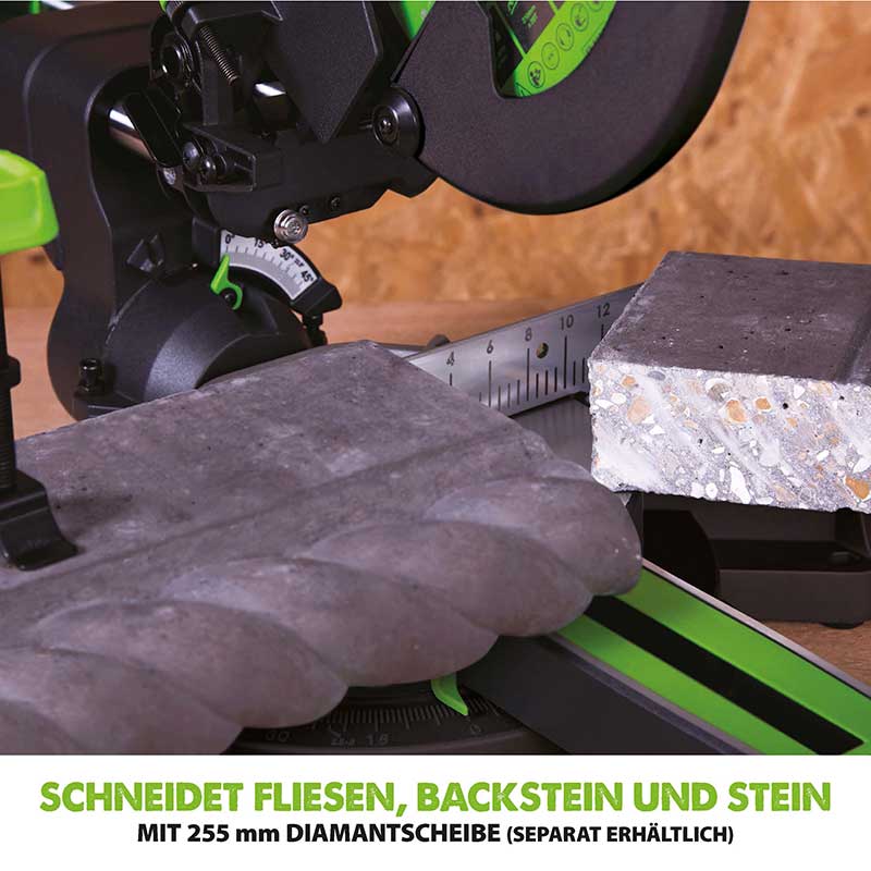 Evolution F255SMS 255mm Schiebe-Kapp- und Gehrungssäge mit TCT-Multi-Material-Sägeblatt - Image 16