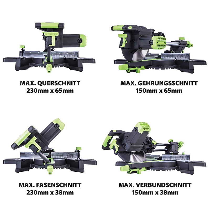 Evolution F255SMS 255mm Schiebe-Kapp- und Gehrungssäge mit TCT-Multi-Material-Sägeblatt - Image 3