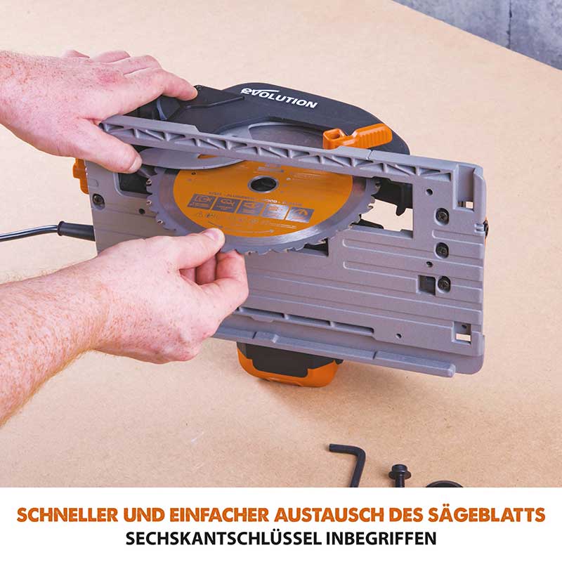 Evolution R185CCSX 185mm Handkreissäge mit 3-teiliger 1020mm Mini-Schiene und TCT-Multi-Material-Sägeblatt - Image 12