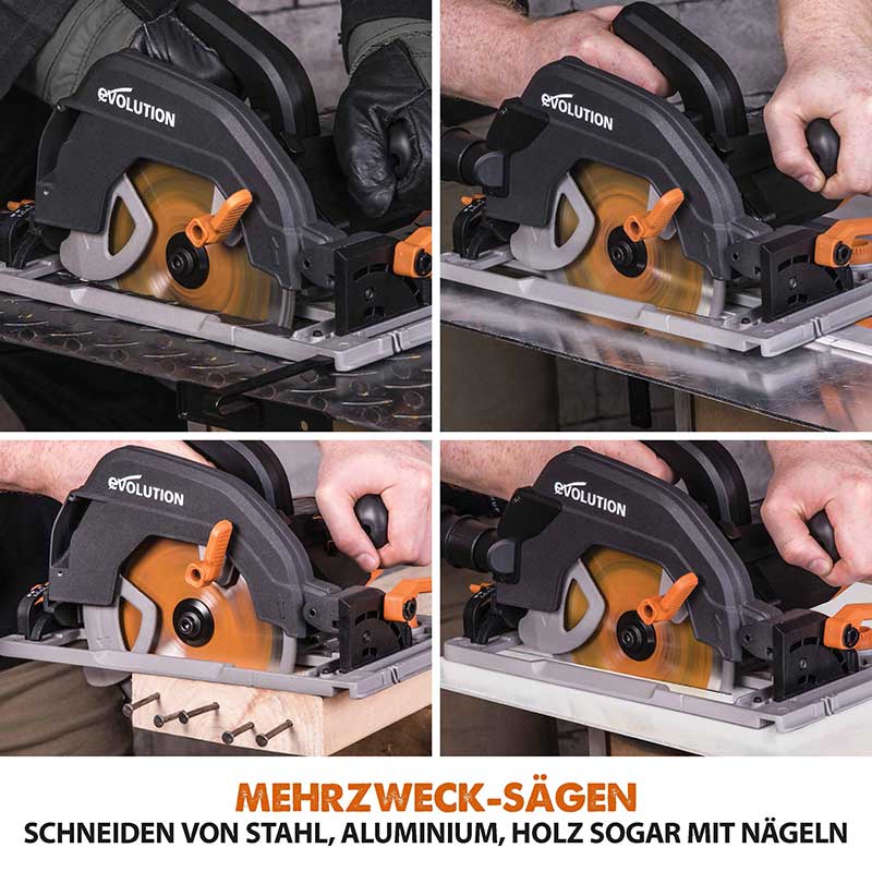 Evolution R185CCSX 185mm Handkreissäge mit 3-teiliger 1020mm Mini-Schiene und TCT-Multi-Material-Sägeblatt - Image 4