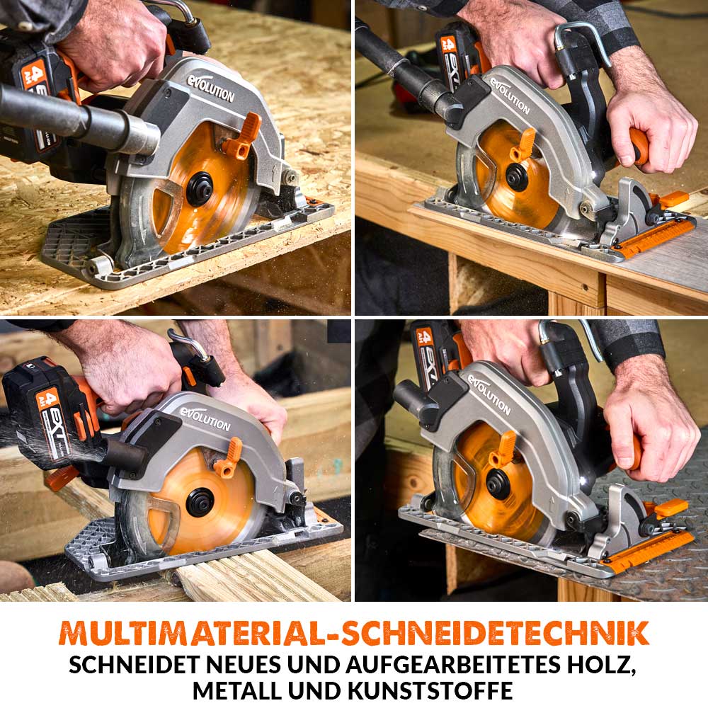 Evolution R185CCSX-Li Akku-Handkreissäge, 18V, Li-Ion EXT Schienen-kompatible Kreissäge mit ST2800-G2 Universal 2.8m Kreissägebahn, Sägeschienen (2x 1400mm) und 185mm Multi-Material-Sägeblatt - Image 3