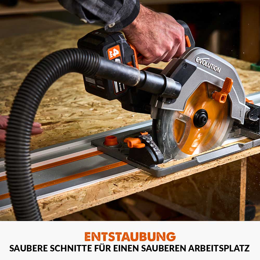 Evolution R185CCSX-Li Akku-Handkreissäge, 18V, Li-Ion EXT Schienen-kompatible Kreissäge mit ST2800-G2 Universal 2.8m Kreissägebahn, Sägeschienen (2x 1400mm) und 185mm Multi-Material-Sägeblatt - Image 5