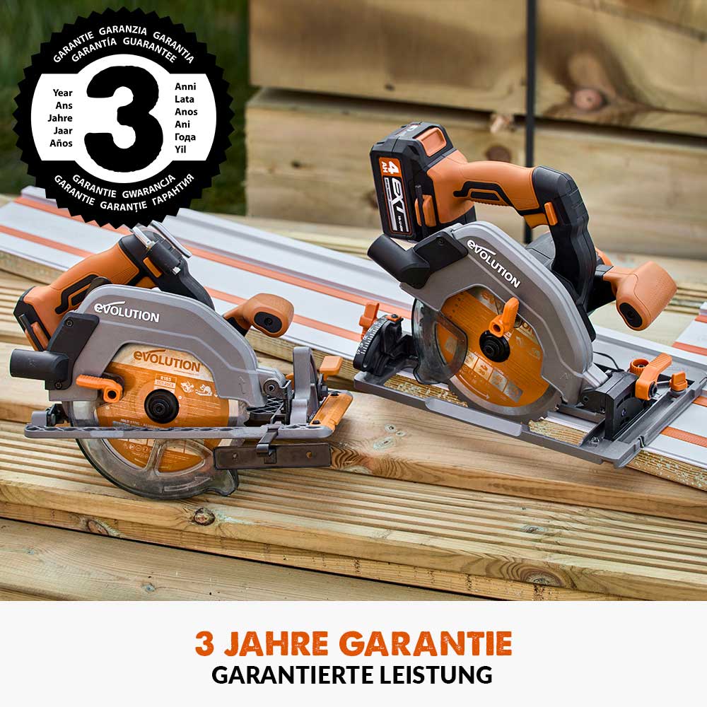 Evolution R185CCSX-Li Akku-Handkreissäge, 18V, Li-Ion EXT Schienen-kompatible Kreissäge mit ST2800-G2 Universal 2.8m Kreissägebahn, Sägeschienen (2x 1400mm) und 185mm Multi-Material-Sägeblatt - Image 6