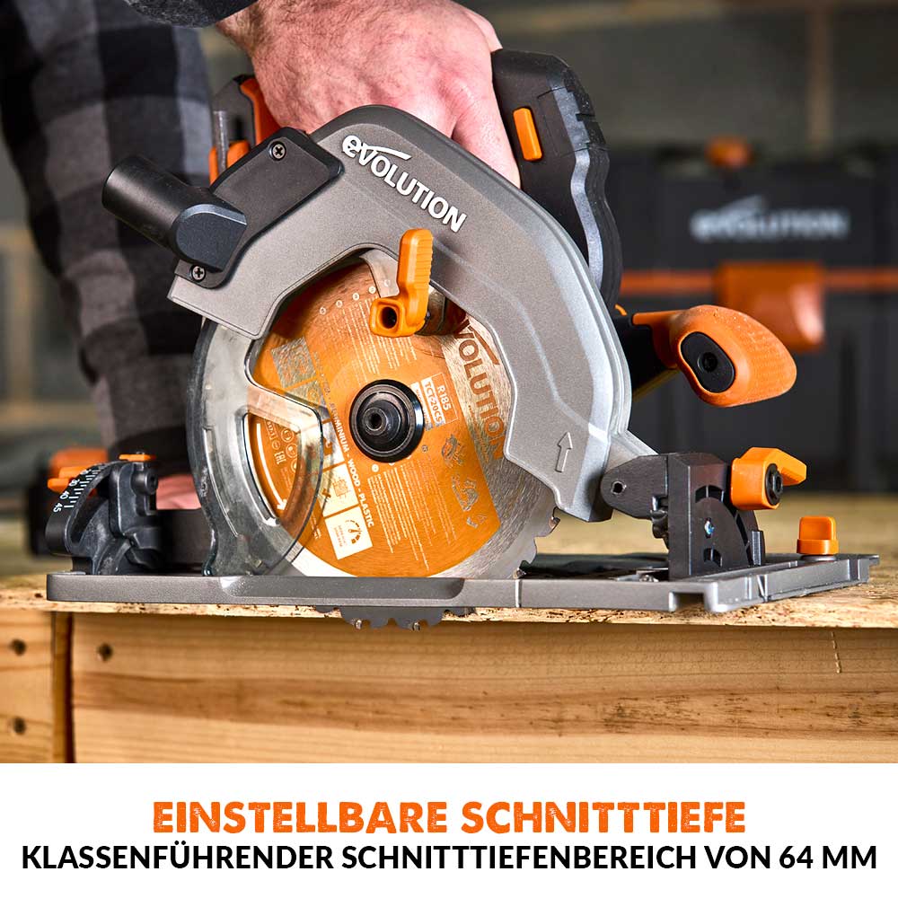 Evolution R185CCSX-Li Akku-Handkreissäge, 18V, Li-Ion EXT Schienen-kompatible Kreissäge mit ST2800-G2 Universal 2.8m Kreissägebahn, Sägeschienen (2x 1400mm) und 185mm Multi-Material-Sägeblatt - Image 8