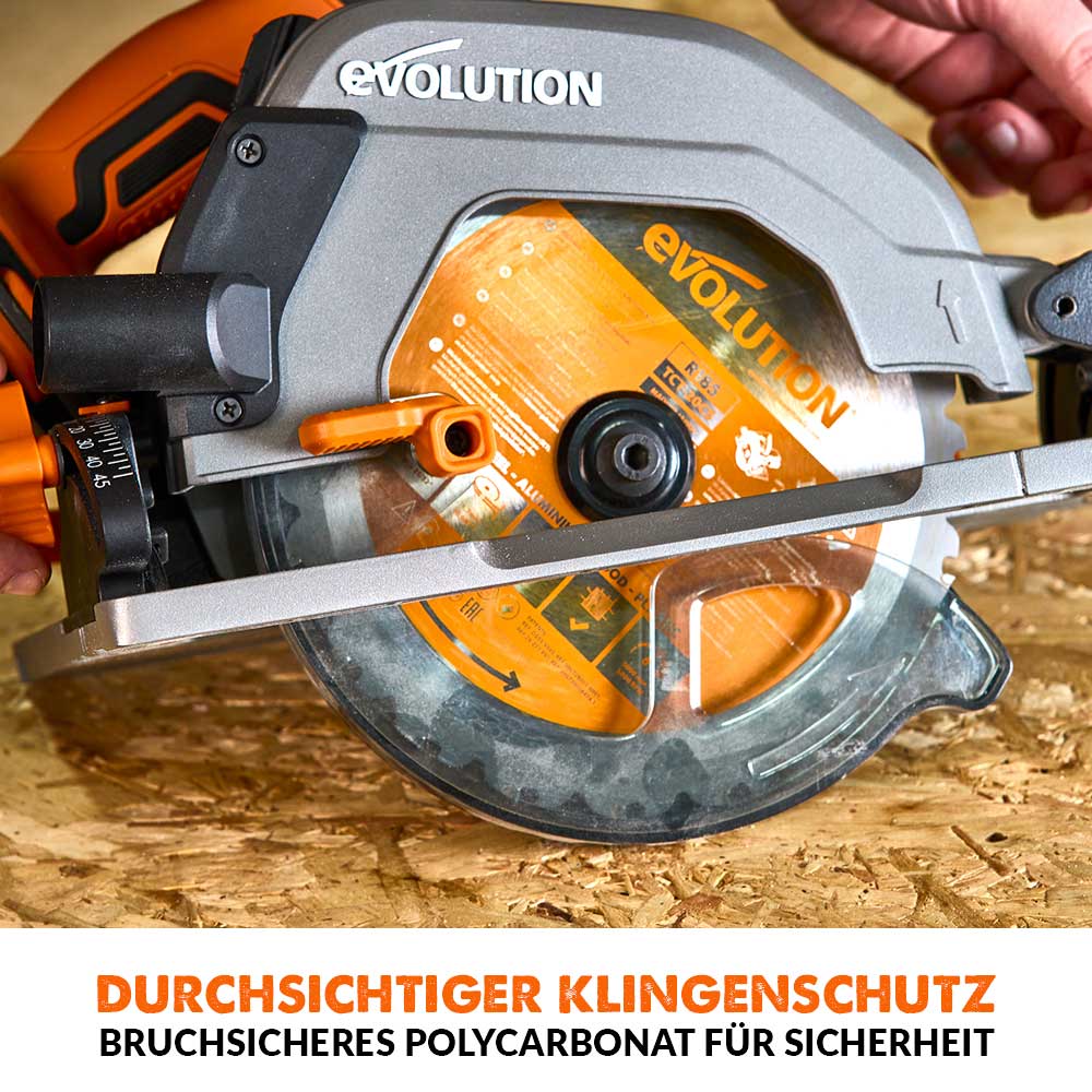 Evolution R185CCSX-Li Akku-Handkreissäge, 18V, Li-Ion EXT Schienen-kompatible Kreissäge mit ST2800-G2 Universal 2.8m Kreissägebahn, Sägeschienen (2x 1400mm) und 185mm Multi-Material-Sägeblatt - Image 9