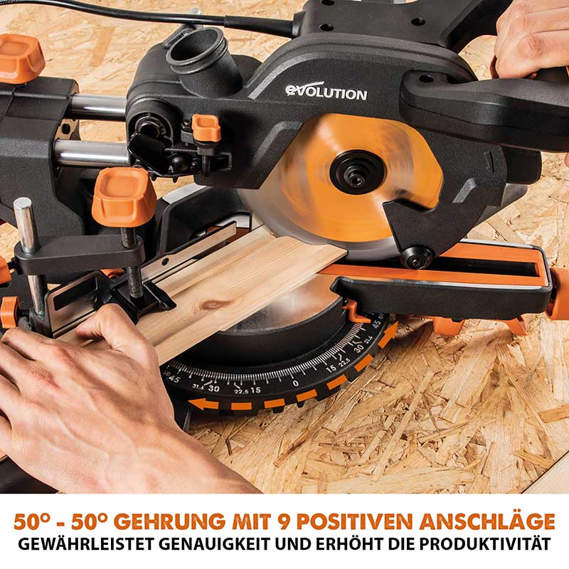 Evolution R185SMS+ 185mm Schiebe-Kapp- und Gehrungssäge mit TCT-Multi-Material-Sägeblatt - Image 4