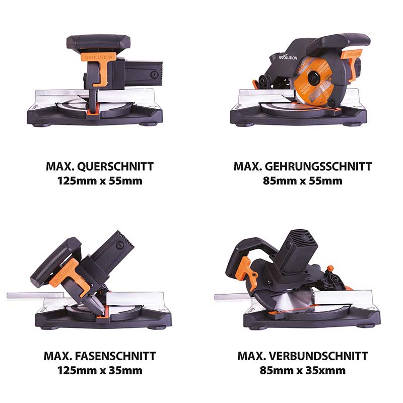 Evolution R210CMS+ 210mm 1200W Kapp- und Gehrungssäge mit TCT-Multi-Material-Sägeblatt - Image 4