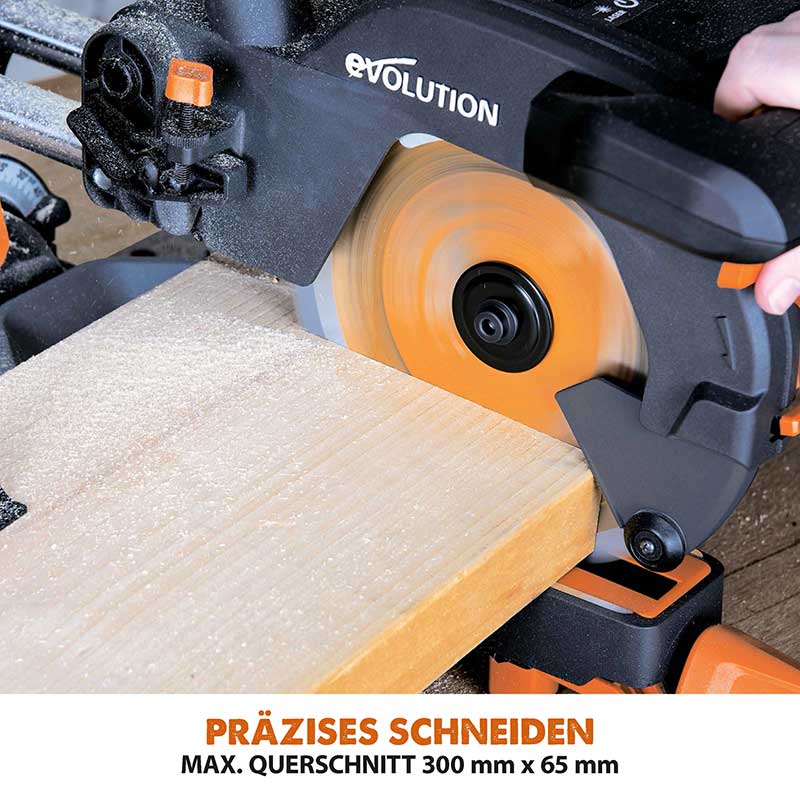 Evolution R210SMS-300+ 210mm Schiebe-Kapp- und Gehrungssäge mit TCT-Multi-Material-Sägeblatt - Image 10