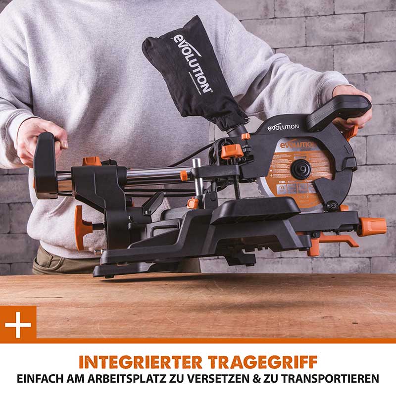 Evolution R210SMS-300+ 210mm Schiebe-Kapp- und Gehrungssäge mit TCT-Multi-Material-Sägeblatt - Image 15