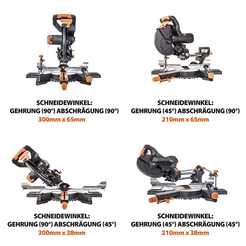 Evolution R210SMS-300+ 210mm Schiebe-Kapp- und Gehrungssäge mit TCT-Multi-Material-Sägeblatt - Image 3