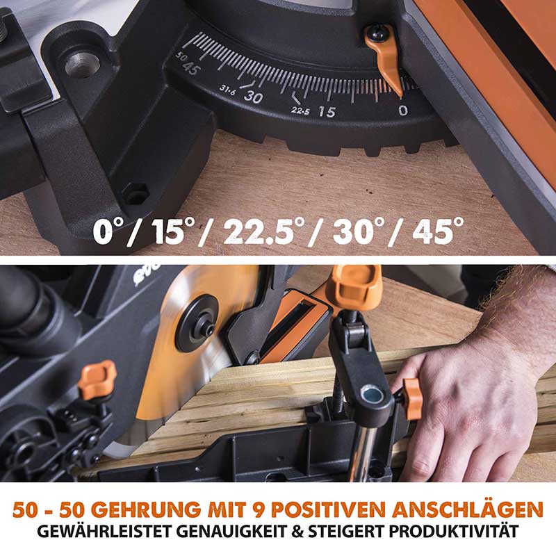 Evolution R210SMS-300+ 210mm Schiebe-Kapp- und Gehrungssäge mit TCT-Multi-Material-Sägeblatt - Image 7
