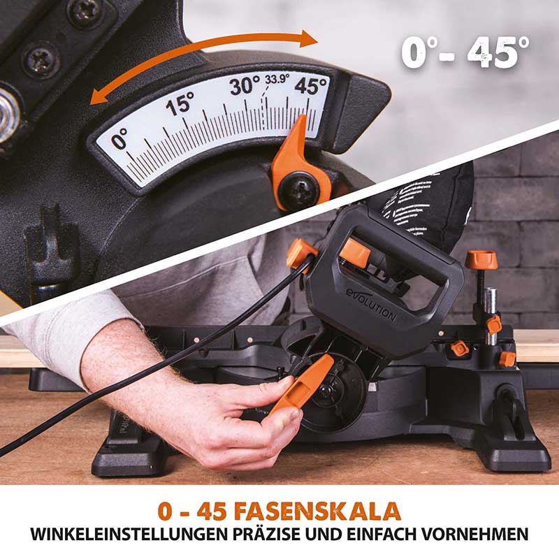 Evolution R210SMS-300+ 210mm Schiebe-Kapp- und Gehrungssäge mit TCT-Multi-Material-Sägeblatt - Image 8