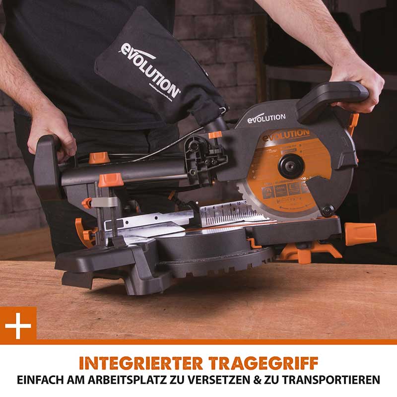 Evolution R210SMS+ 210mm Schiebe-Kapp- und Gehrungssäge mit TCT-Multi-Material-Sägeblatt - Image 14