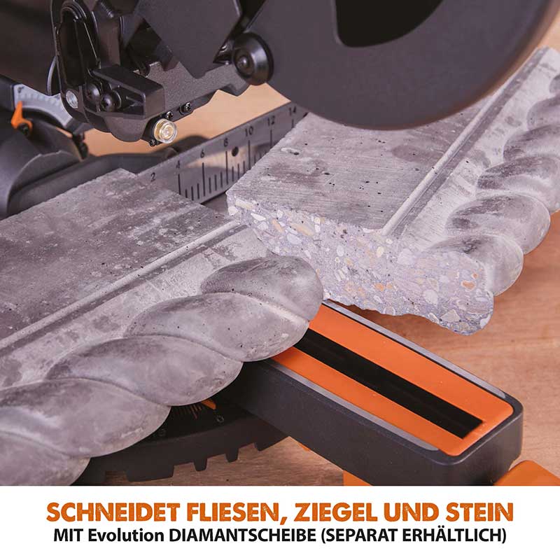 Evolution R210SMS+ 210mm Schiebe-Kapp- und Gehrungssäge mit TCT-Multi-Material-Sägeblatt - Image 15