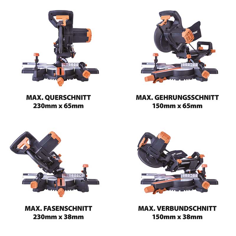 Evolution R210SMS+ 210mm Schiebe-Kapp- und Gehrungssäge mit TCT-Multi-Material-Sägeblatt - Image 3