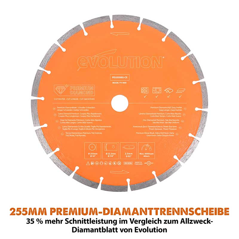 Evolution R255DCT 255mm 10" Elektrische Trennschleifmaschine Betonsäge mit hochwertigem Diamantblatt - Image 5