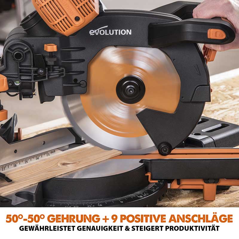 Evolution R255SMS-DB+ 255-mm-Gehrungs- und Kappsäge mit +/- 45°, und 28T TCT-Multi-Material-Sägeblatt - Image 12