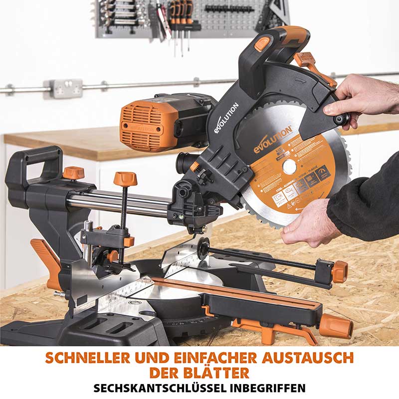 Evolution R255SMS-DB+ 255-mm-Gehrungs- und Kappsäge mit +/- 45°, und 28T TCT-Multi-Material-Sägeblatt - Image 19