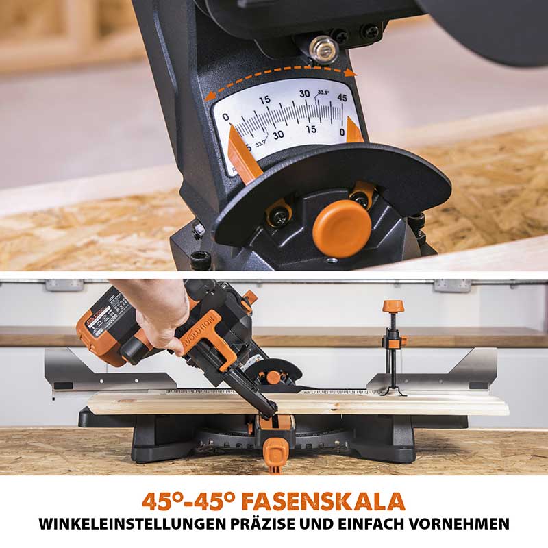 Evolution R255SMS-DB+ 255-mm-Gehrungs- und Kappsäge mit +/- 45°, und 28T TCT-Multi-Material-Sägeblatt - Image 6