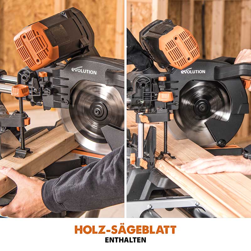 Evolution R255SMS-DB+ 255-mm-Gehrungs- und Kappsäge mit +/- 45°, und 28T TCT-Multi-Material-Sägeblatt - Image 7