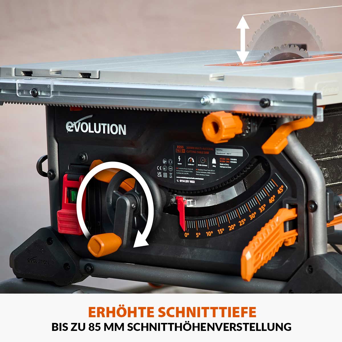 Evolution Tragbare Tischkreissäge mit 255mm TCT-Multimaterialsägeblatt, für Profis und Heimwerker (230v) | R255TBL - Image 10