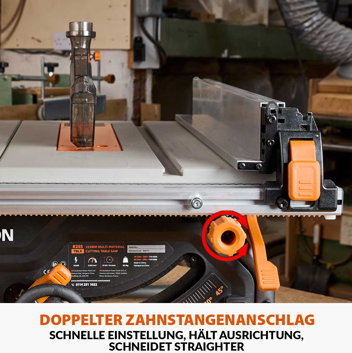Evolution Tragbare Tischkreissäge mit 255mm TCT-Multimaterialsägeblatt, für Profis und Heimwerker (230v) | R255TBL - Image 3