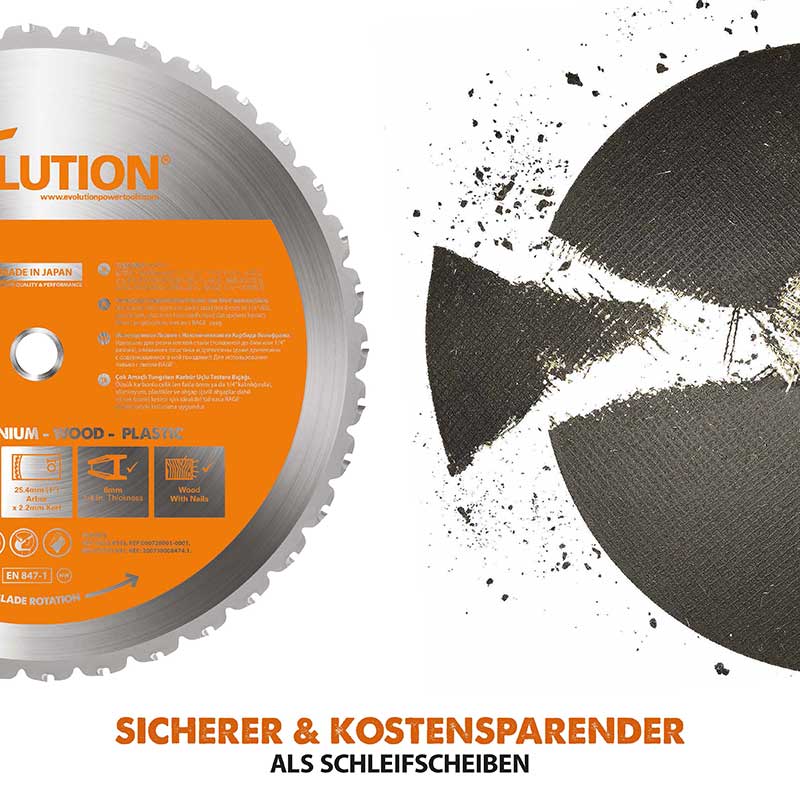 Evolution R355CPS 355mm Kaltkreissäge mit TCT-Multi-Material-Sägeblatt - Image 3