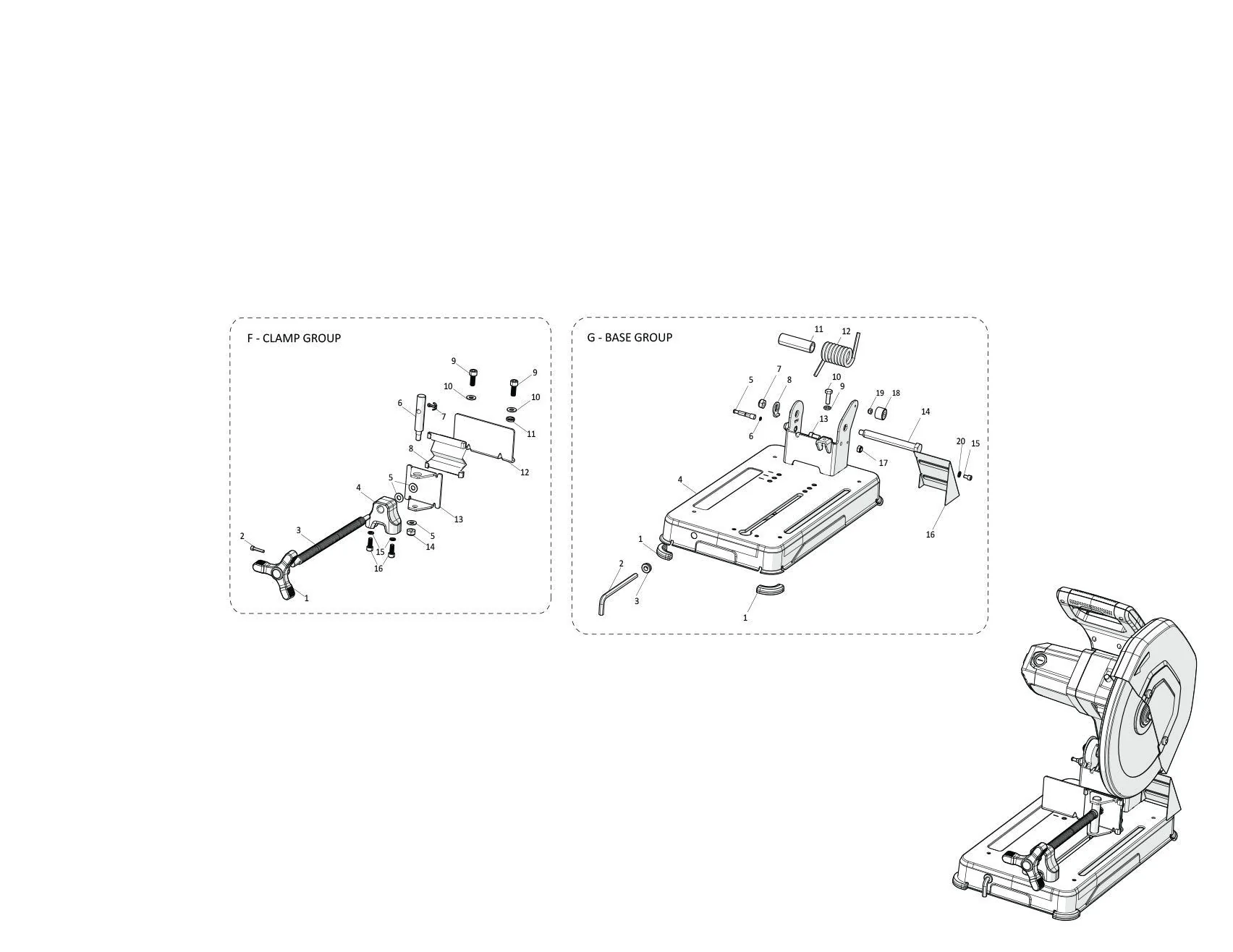 Evolution R355CPS Chop Saw Ersatzteile (Basisteil) - Image 2