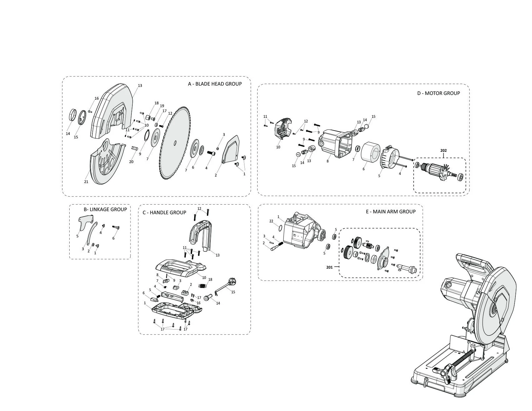 Evolution R355CPS Chop Saw Ersatzteile (Kopf Abschnitt) - Image 2