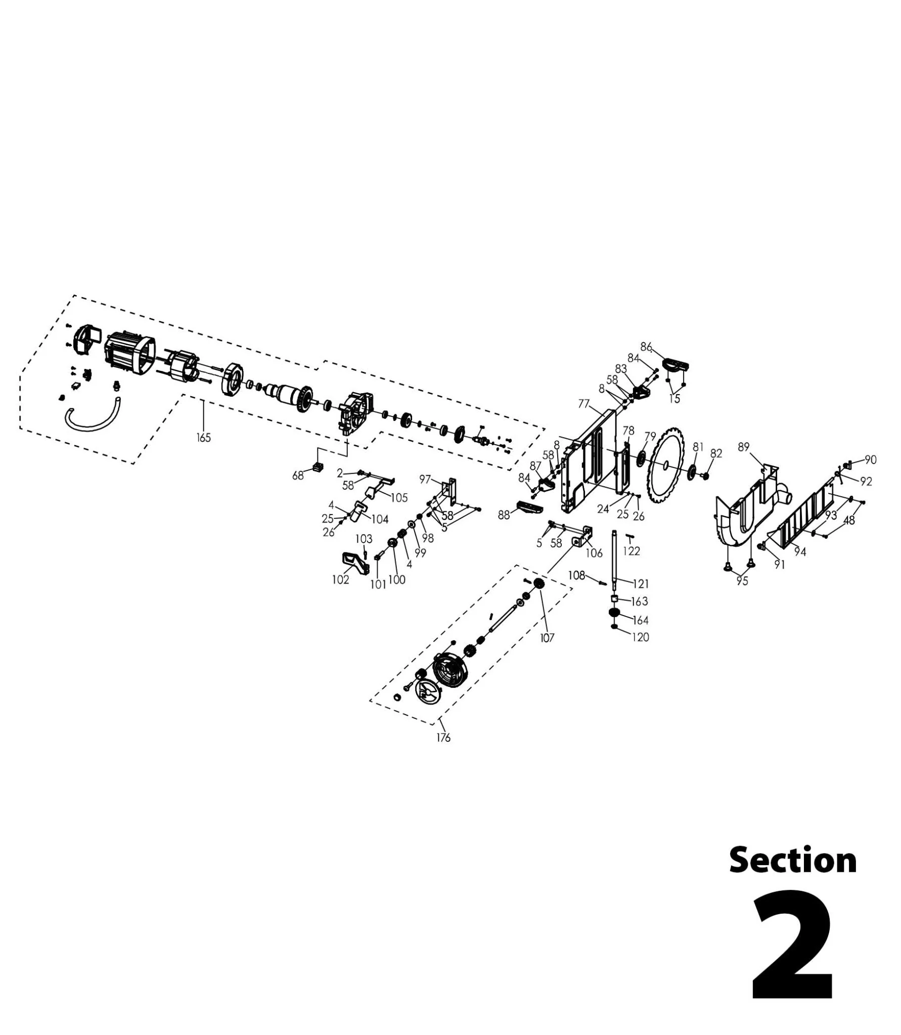 Evolution RAGE5-S Tischkreissäge Ersatzteile Abschnitt 2 (Motor und Sägeblattschutz) - Image 2