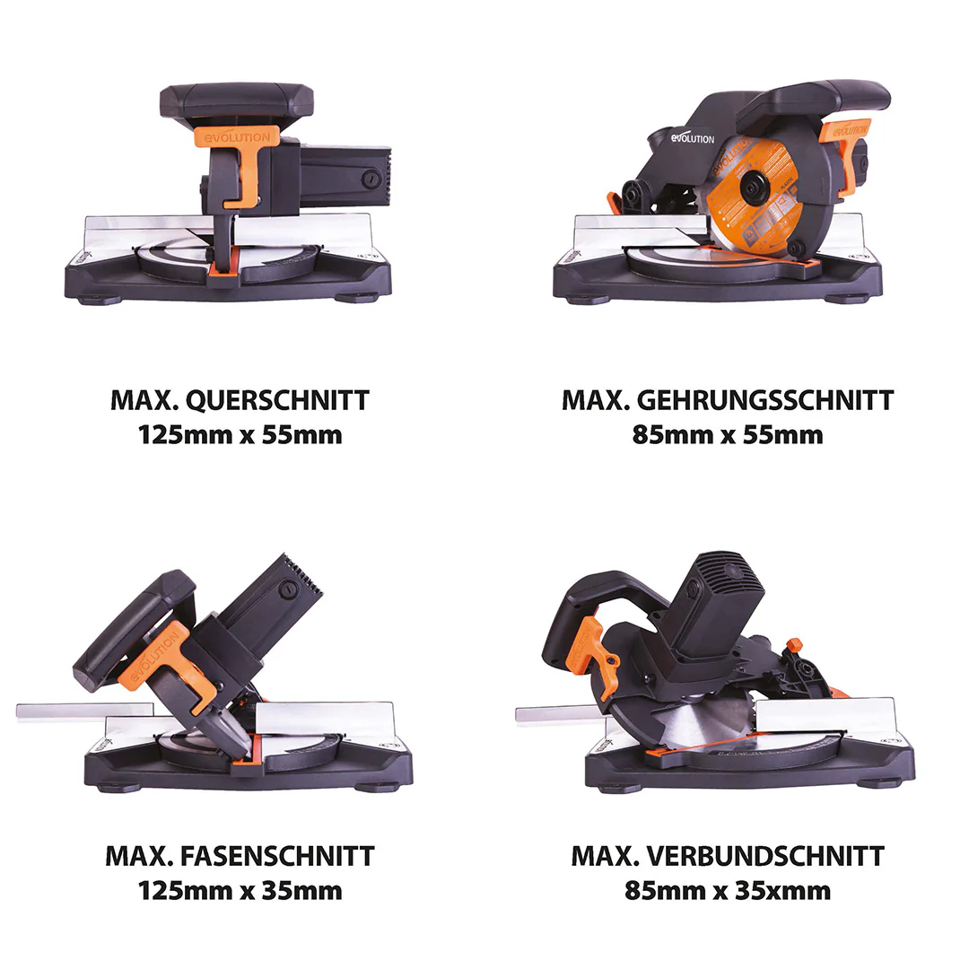 Evolution R210CMS+ 210mm 1200W Kappsäge und Gehrungssäge mit TCT-Multi-Material-Sägeblatt und Gehrungssägeständer mit universellen Befestigungen - Image 3