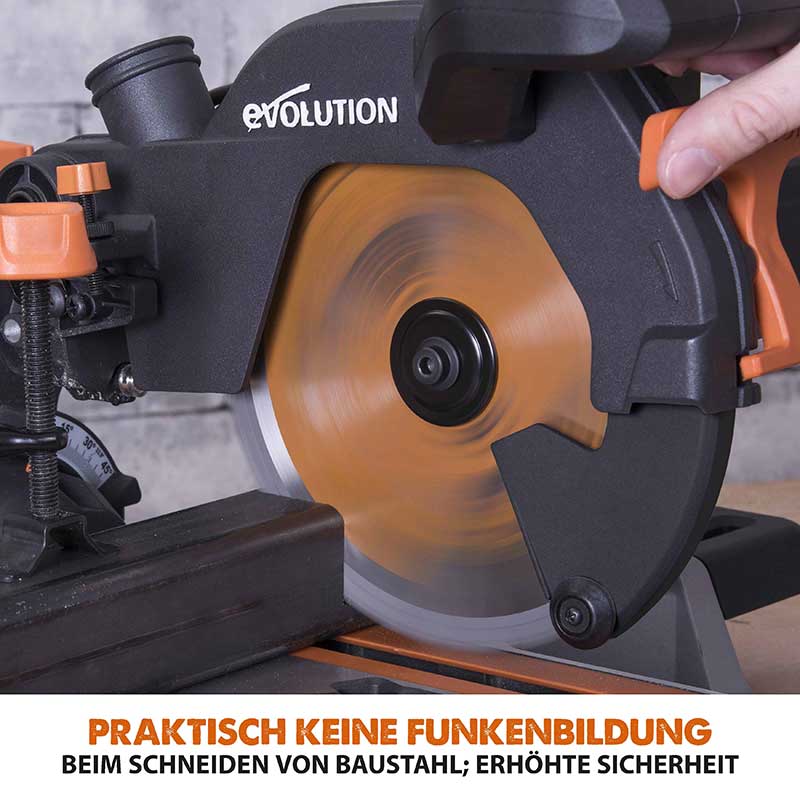 Evolution R210SMS+ 210mm Gehrungssäge mit TCT-Mehrstoffsägeblatt und Gehrungssägeständer - Image 8
