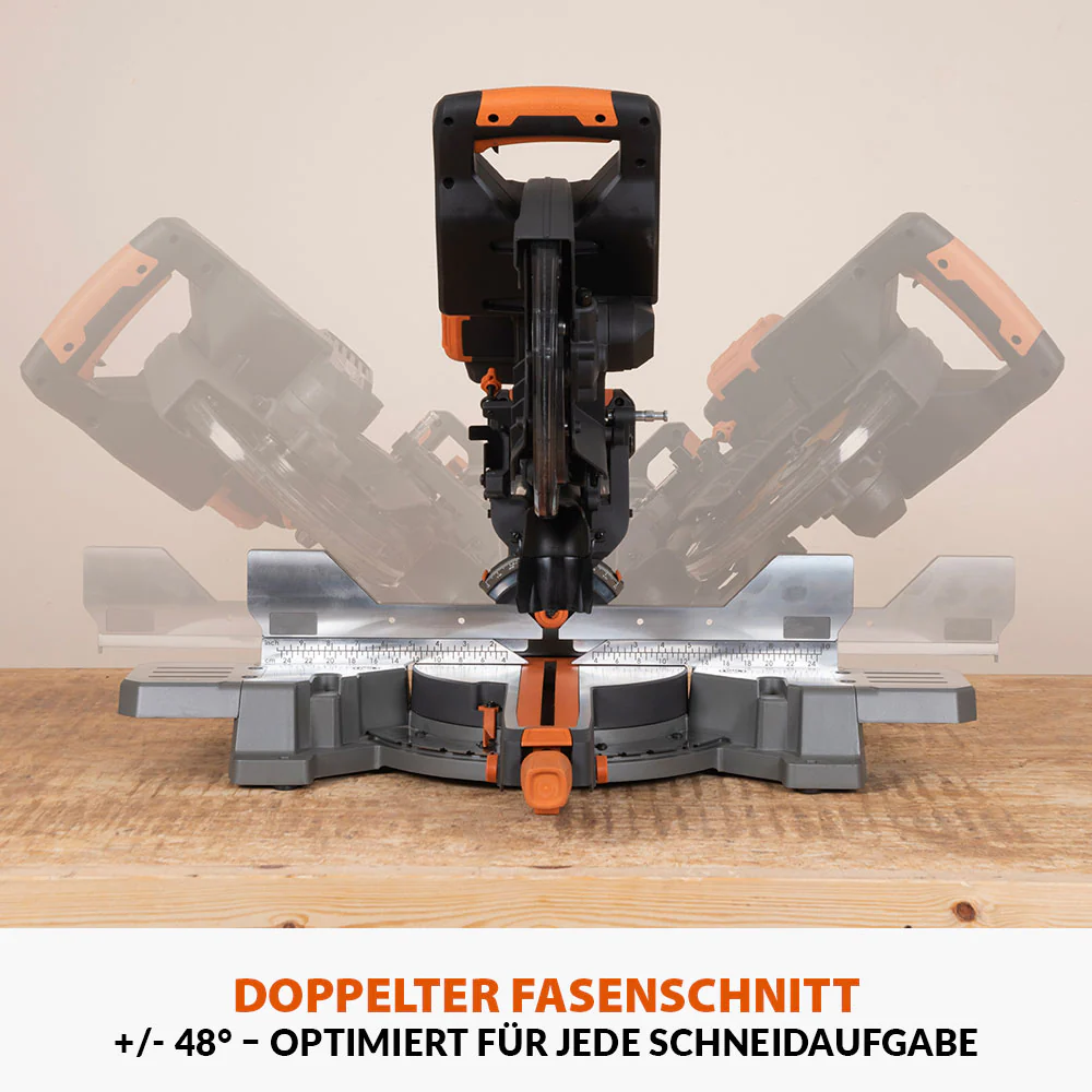 Evolution R255SMS-DB-Li, kabellose, bürstenlose 36-Volt-Gehrungssäge mit Doppelgehrungsneigung, 255-mm-Multi-materialsägeblatt  und optionalen 2x 5-Ah-Akkus und Doppelanschluss-Ladegerät - Image 3