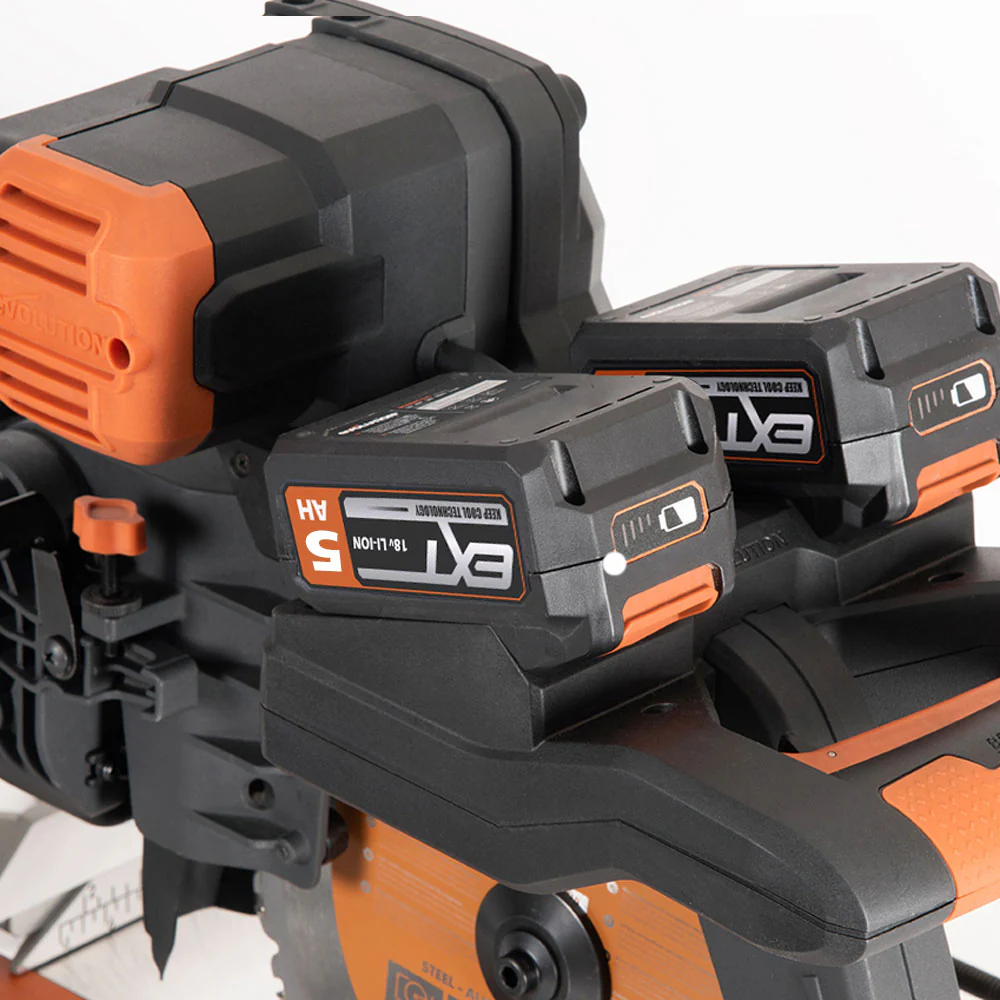 Evolution R255SMS-DB-Li, kabellose, bürstenlose 36-Volt-Gehrungssäge mit Doppelgehrungsneigung, 255-mm-Multi-materialsägeblatt  und optionalen 2x 5-Ah-Akkus und Doppelanschluss-Ladegerät - Image 4