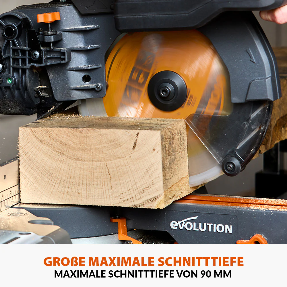 Evolution R255SMS-DB-Li, kabellose, bürstenlose 36-Volt-Gehrungssäge mit Doppelgehrungsneigung, 255-mm-Multi-materialsägeblatt  und optionalen 2x 5-Ah-Akkus und Doppelanschluss-Ladegerät - Image 5