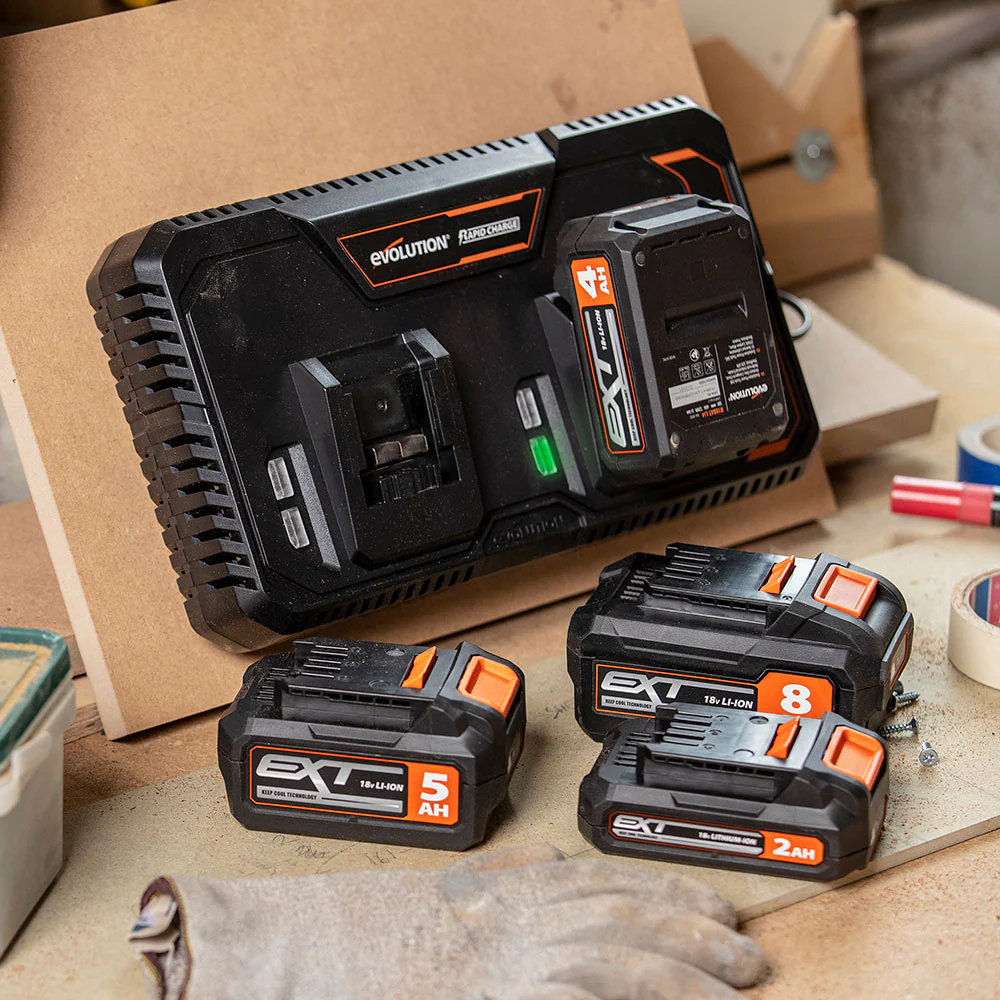 Evolution R255SMS-DB-Li, kabellose, bürstenlose 36-Volt-Gehrungssäge mit Doppelgehrungsneigung, 255-mm-Multi-materialsägeblatt  und optionalen 2x 5-Ah-Akkus und Doppelanschluss-Ladegerät - Image 8
